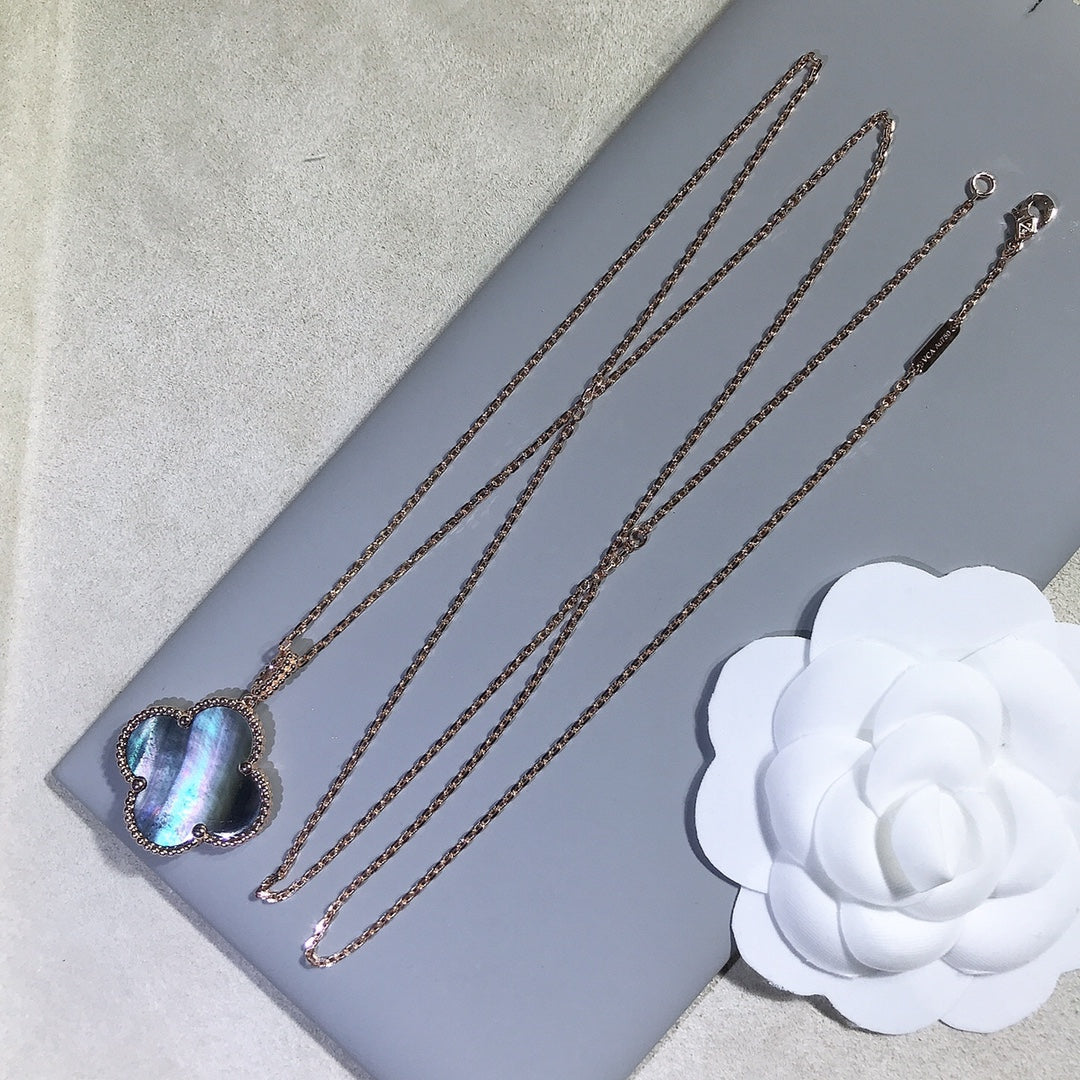 VCA CLOVER 25MM GOLD DARK MOP BIG CLOVER NECKLACE
