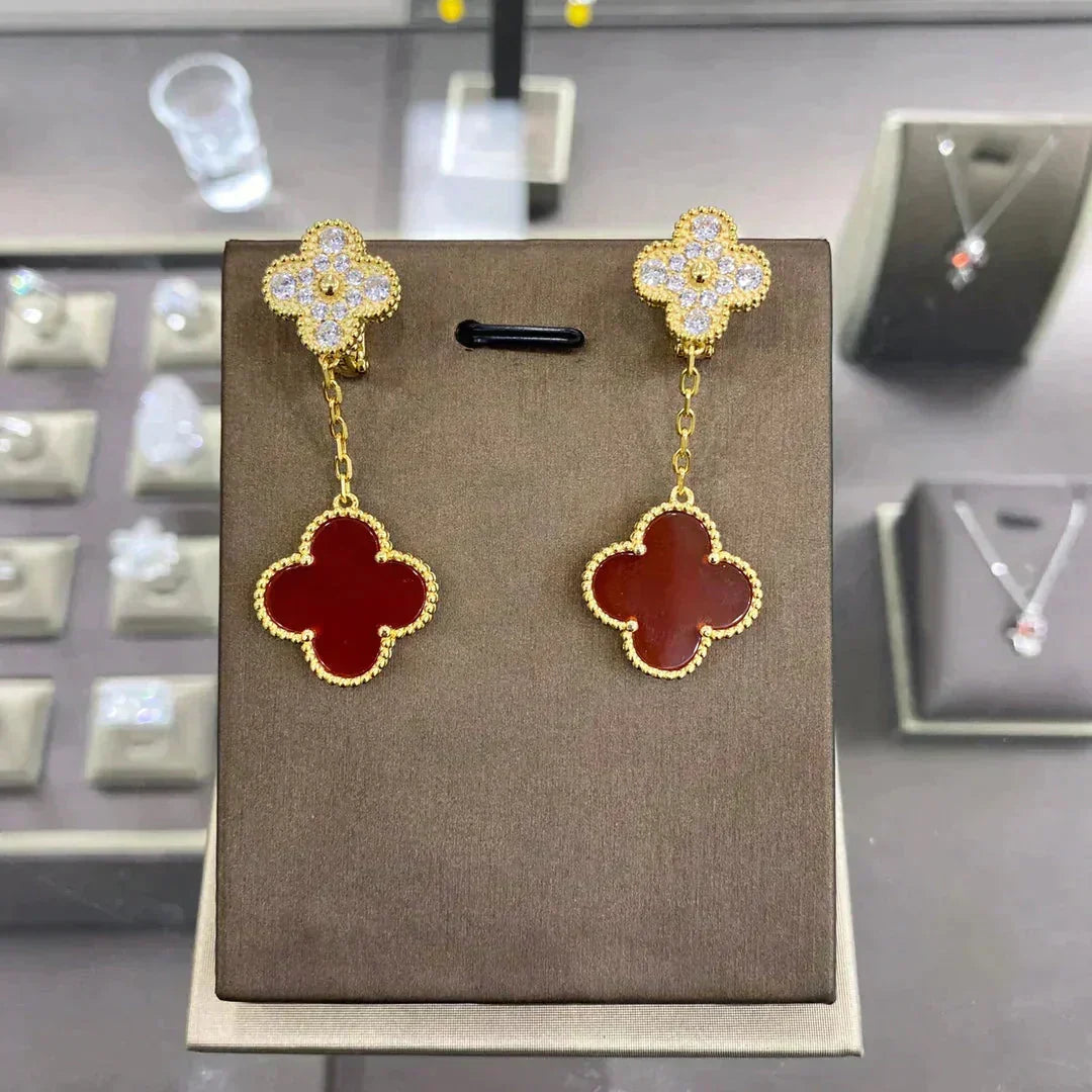 VCA CLOVER 2 MOTIFS DIAMOND EARRINGS (MULTIPLE CHOICES莽麓