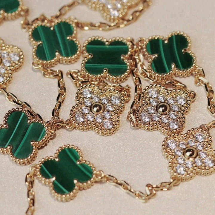 VCA CLOVER 20 MOTIFS MALACHITE DIAMOND NECKLACE