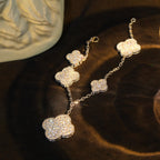 VCA CLOVER BRACELET 5 MOTIF SILVER DIAMOND PAVED