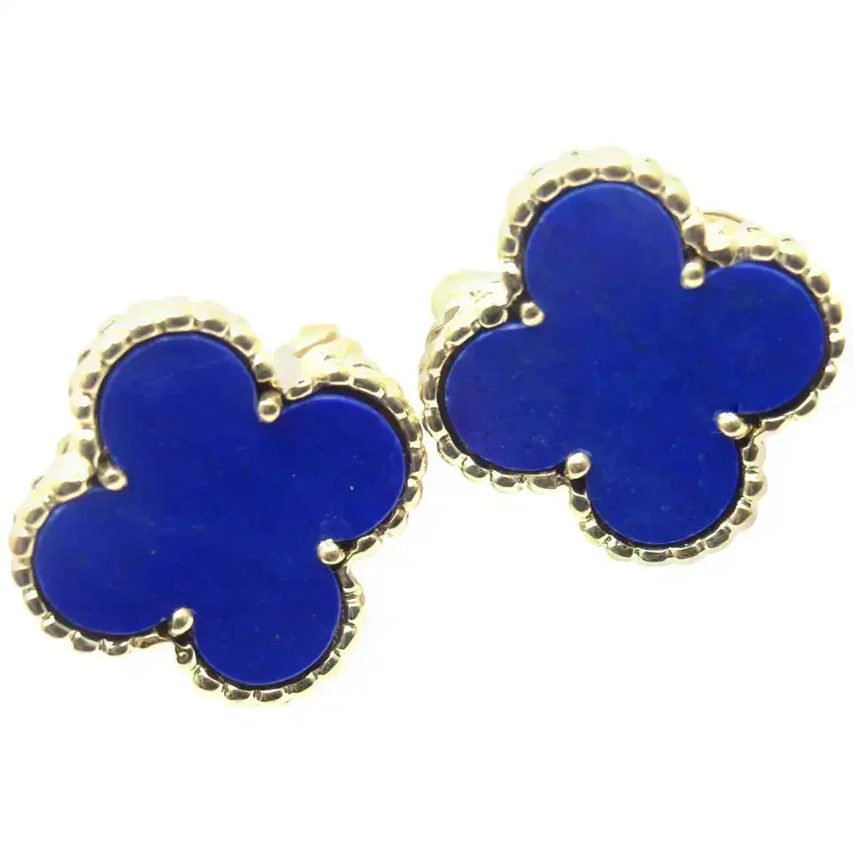 VCA CLOVER MINI 9.5MM BLUE AGATE EARRINGS