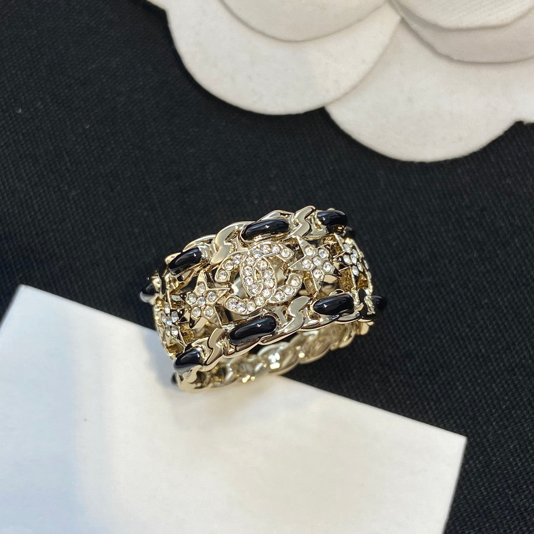 Chanel Black Leather Star Ring