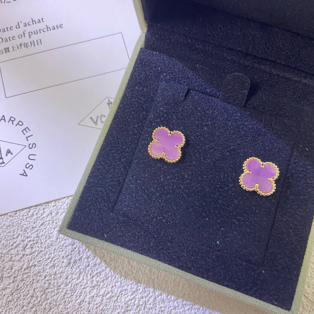VCA CLOVER MINI 9.5MM PURPLE VIOLET EARRINGS