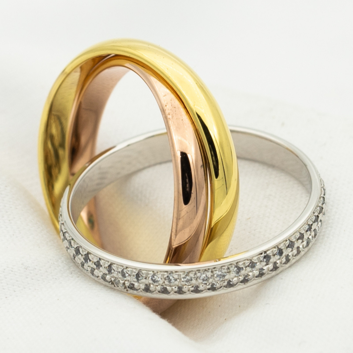 CARTIER TRINITY RING GOLD PINK GOLD SILVER DIAMONDS